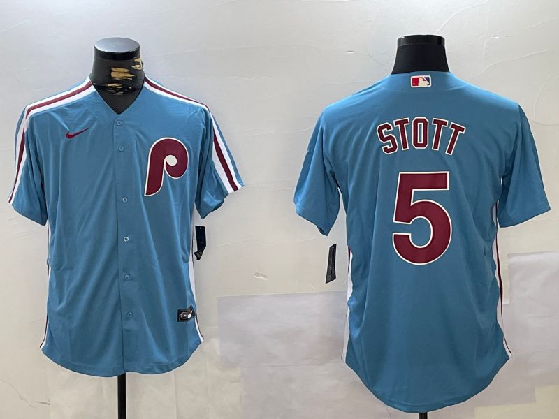 Men Philadelphia Phillies #5 Stott Blue Throwback Game 2024 Nike MLB Jersey style 2